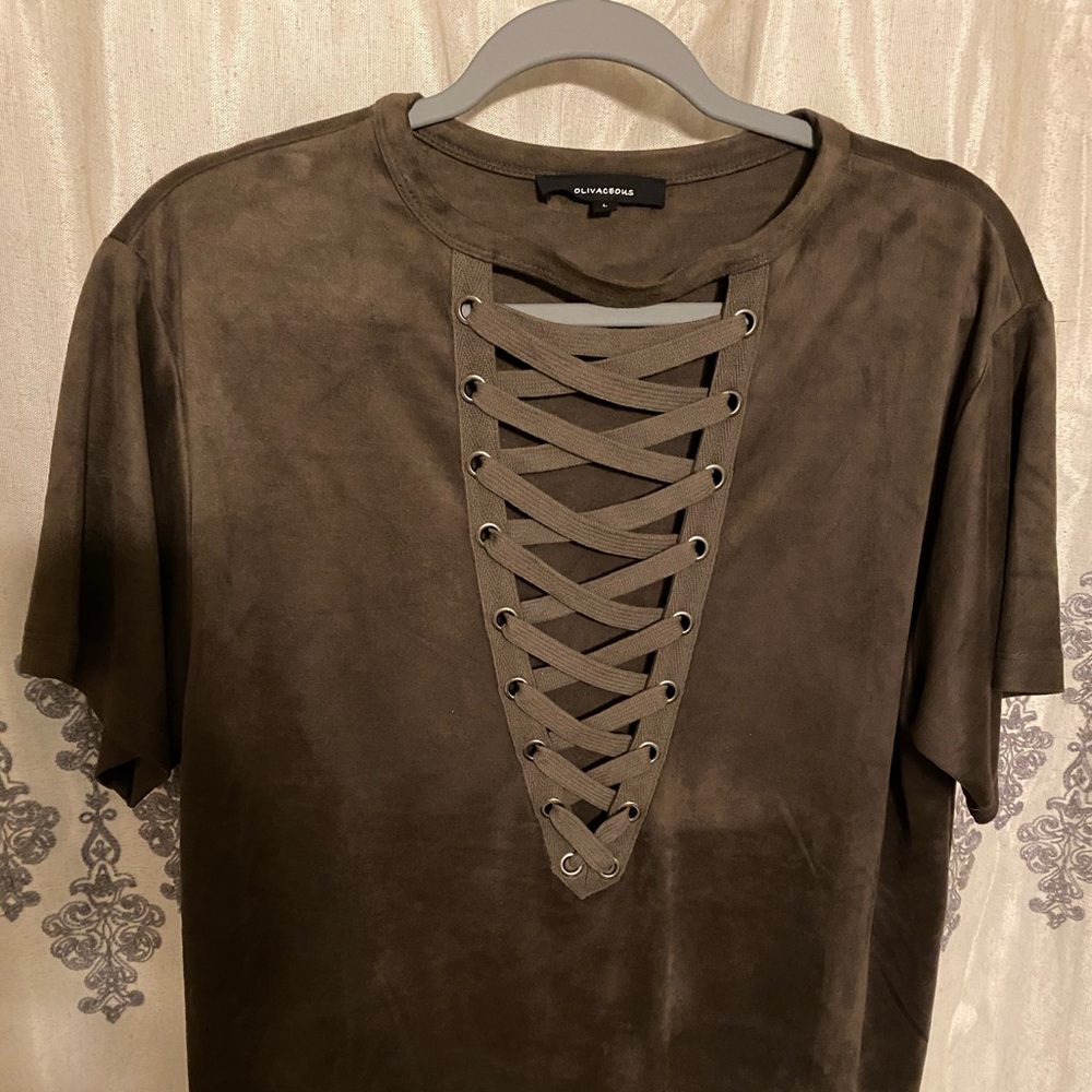 Olivaceous Suede V-Cut Tee